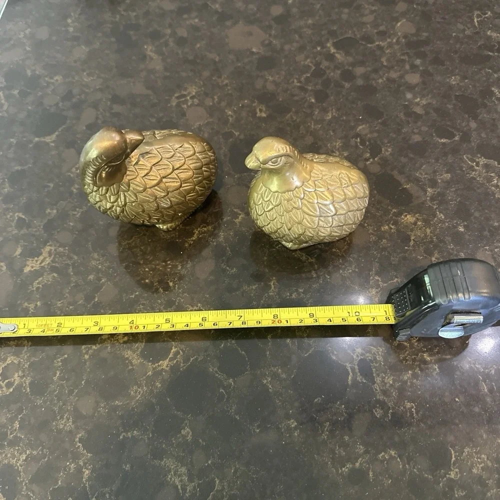 Vintage Brass Quail / Birds / Partridges - Set Of 2 / Family Of 2 MCM